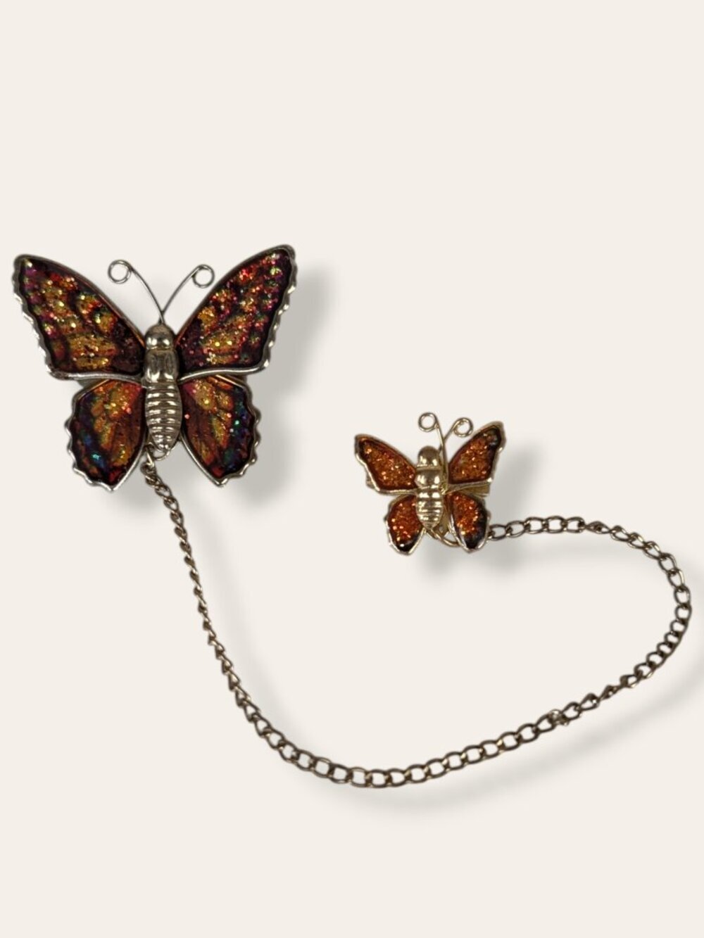 Vintage Double Butterfly Chain Brooch
